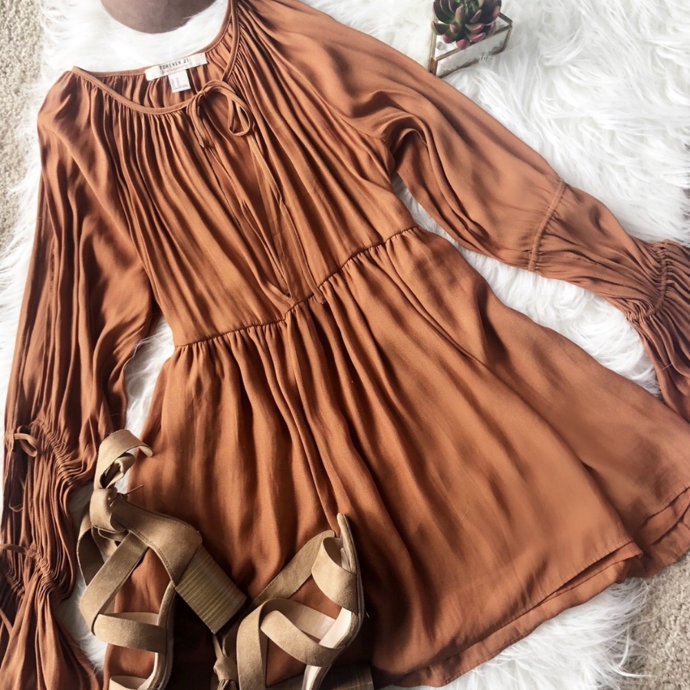 Burnt Orange Tiered Sleeve Dress